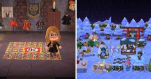 a harry potter world in animal crossing, a winter wonderland in animal crossing