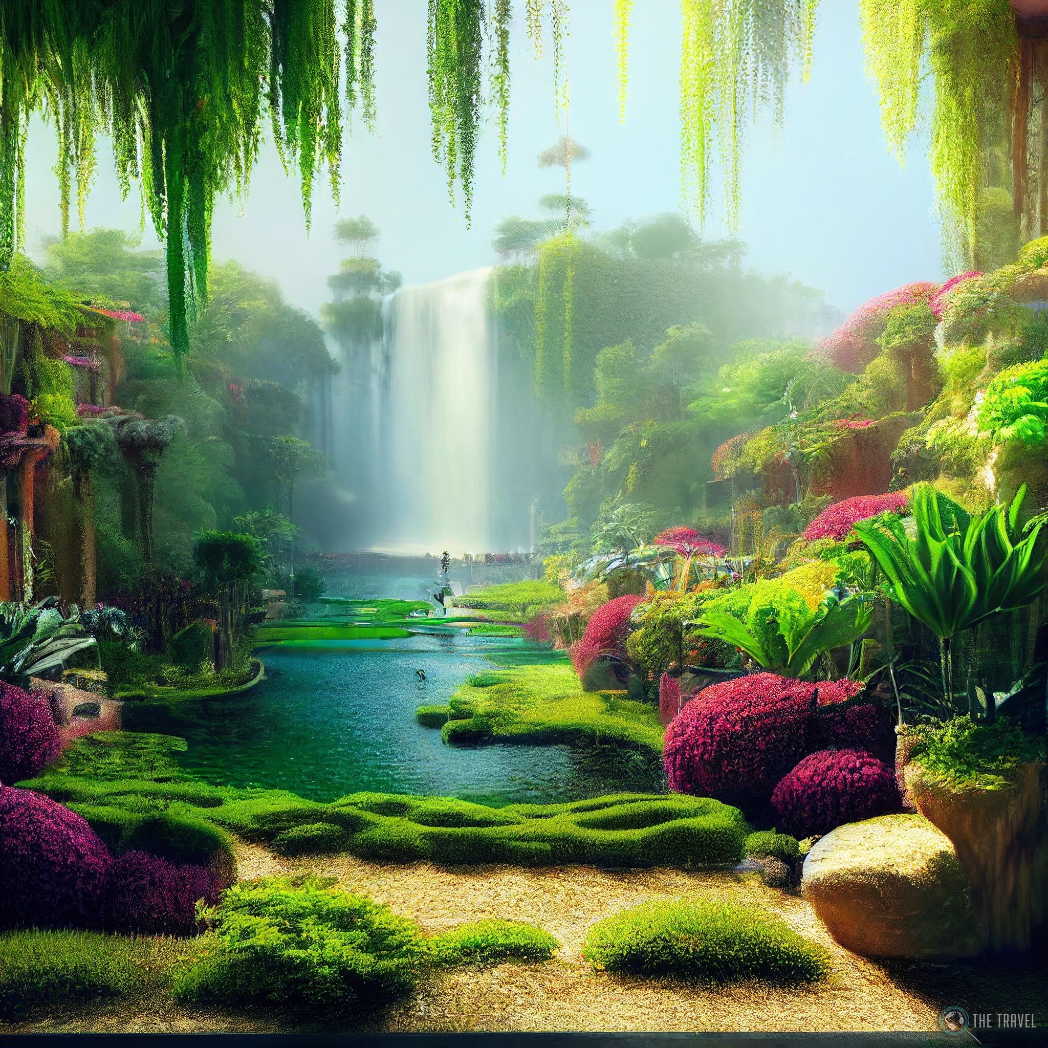 Jardins Suspensos da Babilônia piscina cachoeira paraíso plantas jardim na cobertura