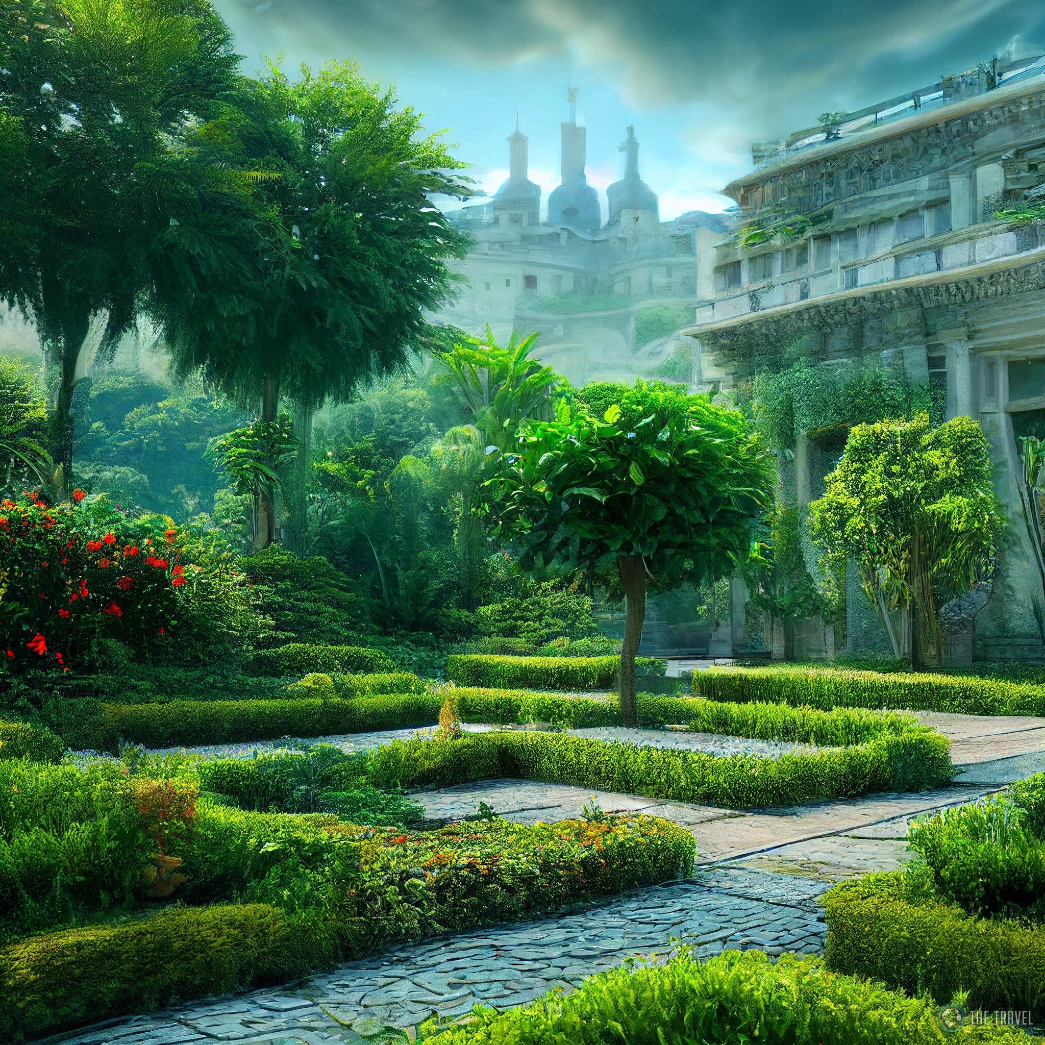 Jardins Suspensos da Babilônia plantam árvores palácio arquitetura antiga
