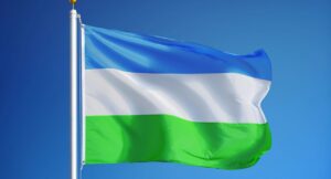 Molossia flag waving against clean blue sky