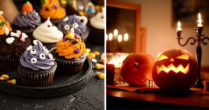 halloween cupcakes and decorations