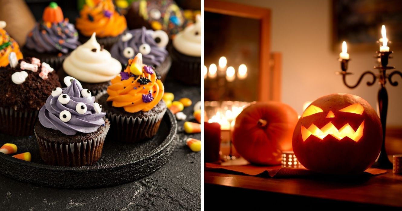 cupcakes e decorações de halloween