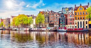 Houses over River Amstel, Amsterdam, Netherlands