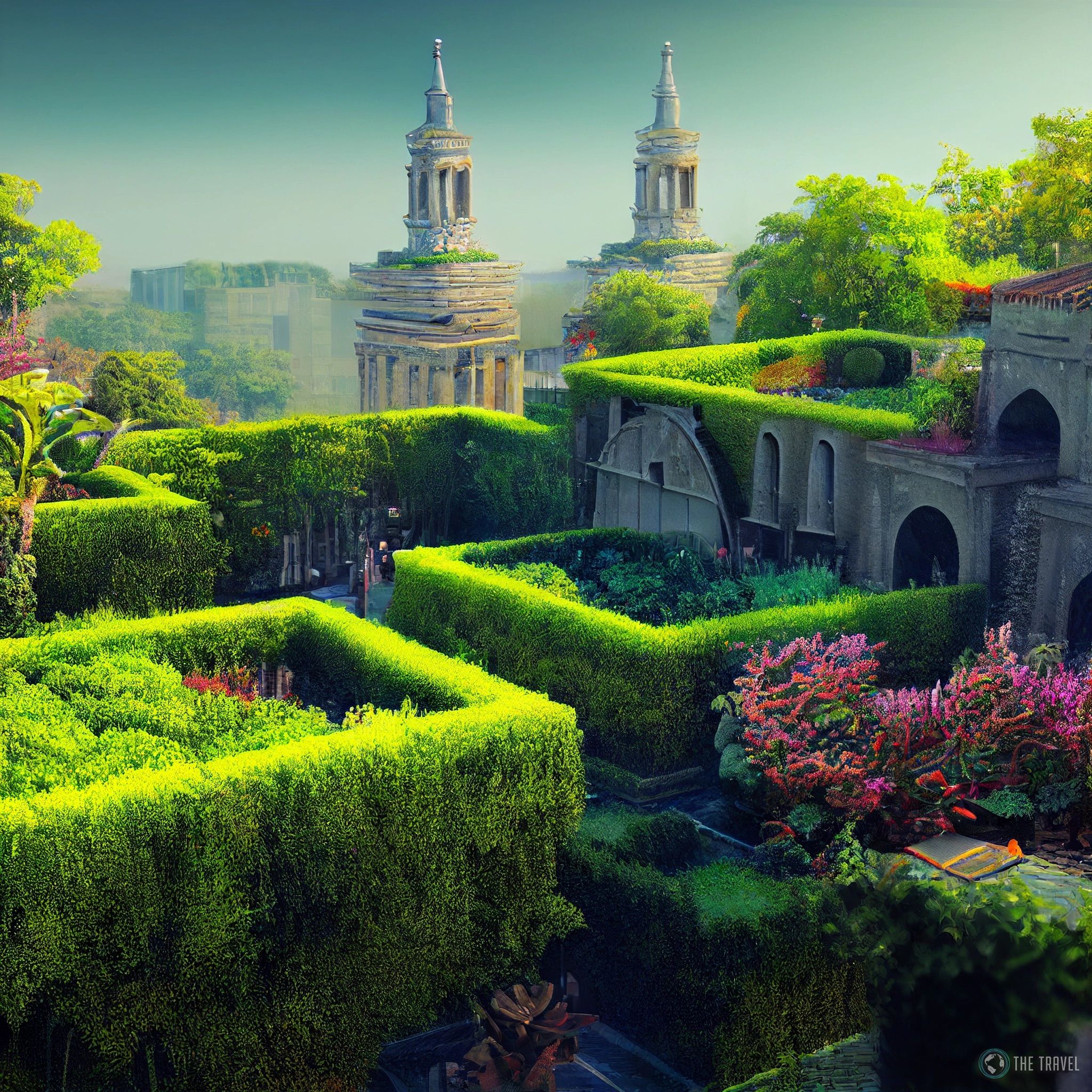 O telhado endurece o Jardim Suspenso da Babilônia com vista para as plantas da cidade