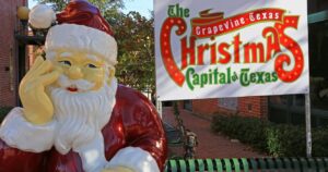 a sign for grapevine, texas, the christmas capital