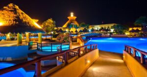 the pool at a beaches resort in jamaica at night