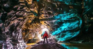 exploring an ice cave in iceland