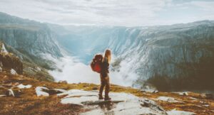 Girl Hiking Alone In Norway