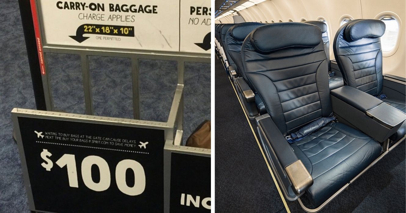 companhia aérea spirit cobra $ 100 por bagagem de mão, os assentos nas companhias aéreas spirit são desconfortáveis ​​e lotados