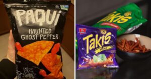 a bag of paqui ghost pepper chips, a variety of spicy takis chips