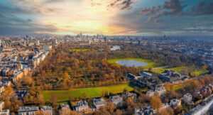 Beautiful aerial London view from above with the Hyde park