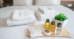 free hotel amenities like shampoo, conditioner, and soap